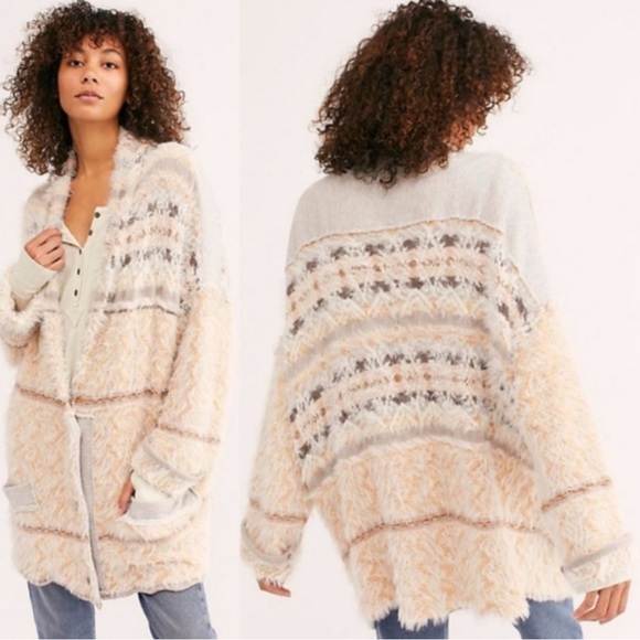 FREE PEOPLE fair weather fuzzy oversized cardigan - Picture 1 of 7